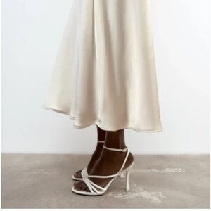 Zara White Strappy Heels In White Leather Size 40